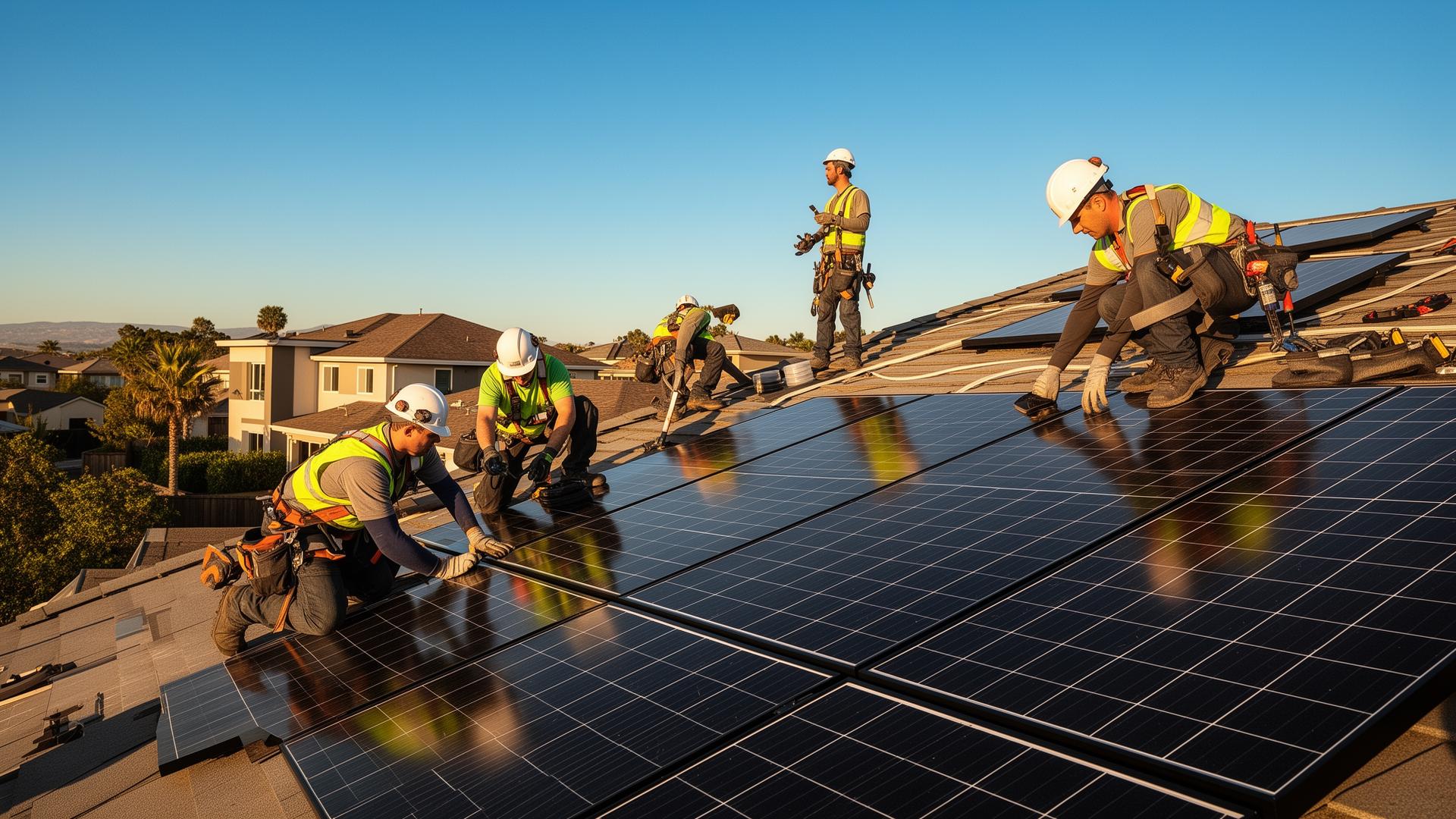 Professional solar panel installation team