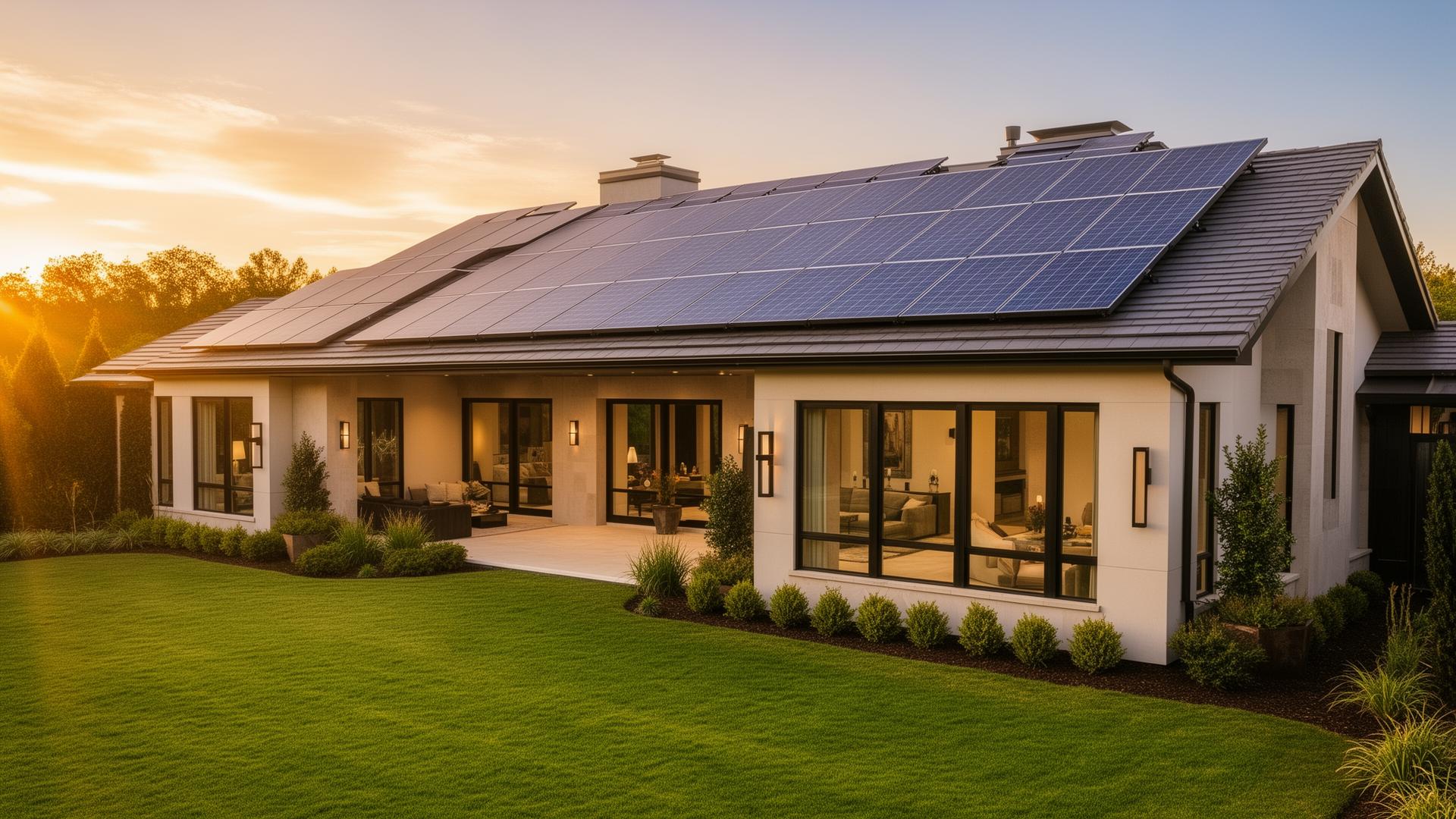 Solar panels on modern home